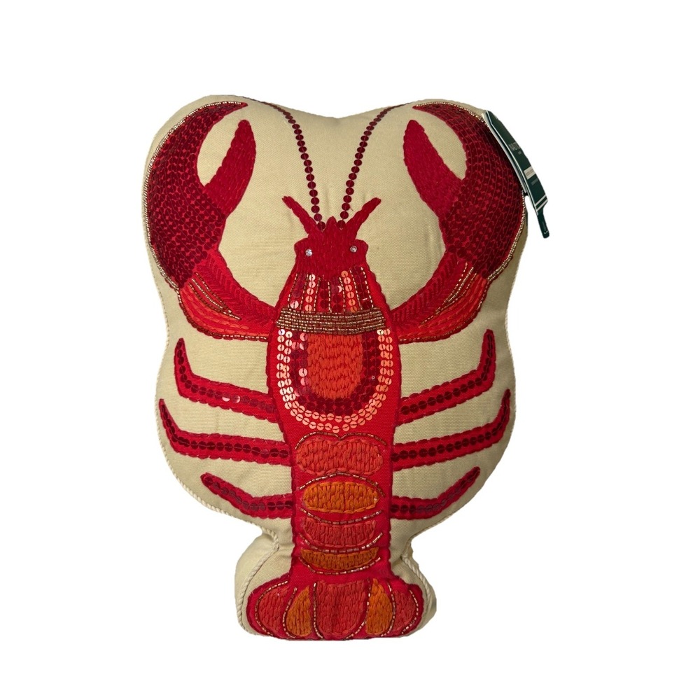 Nautica Indoor/Outdoor Lobster‎ Pillows Beads Sequins Embroidered NEW 18"